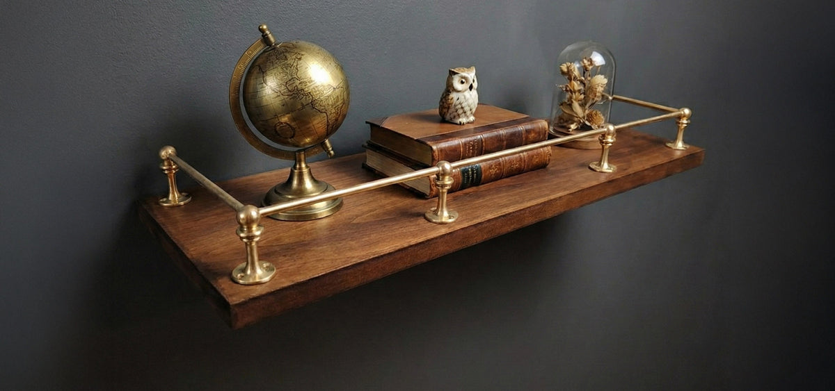 3-Sided Solid Brass Gallery Rail Kit for Floating Shelves and Bookcases