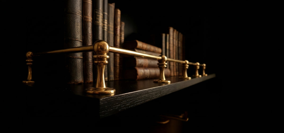 Solid Brass Gallery Rail System for Bookshelves and Wooden Shelves - Brass Railing Hardware