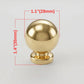 Dimension diagram of unlacquered solid brass ball drawer knob showing 1.1 inch diameter and 1.4 inch total height.