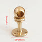 Solid unlacquered brass kitchen rail end post with spherical ball cap and mounting flange dimensions